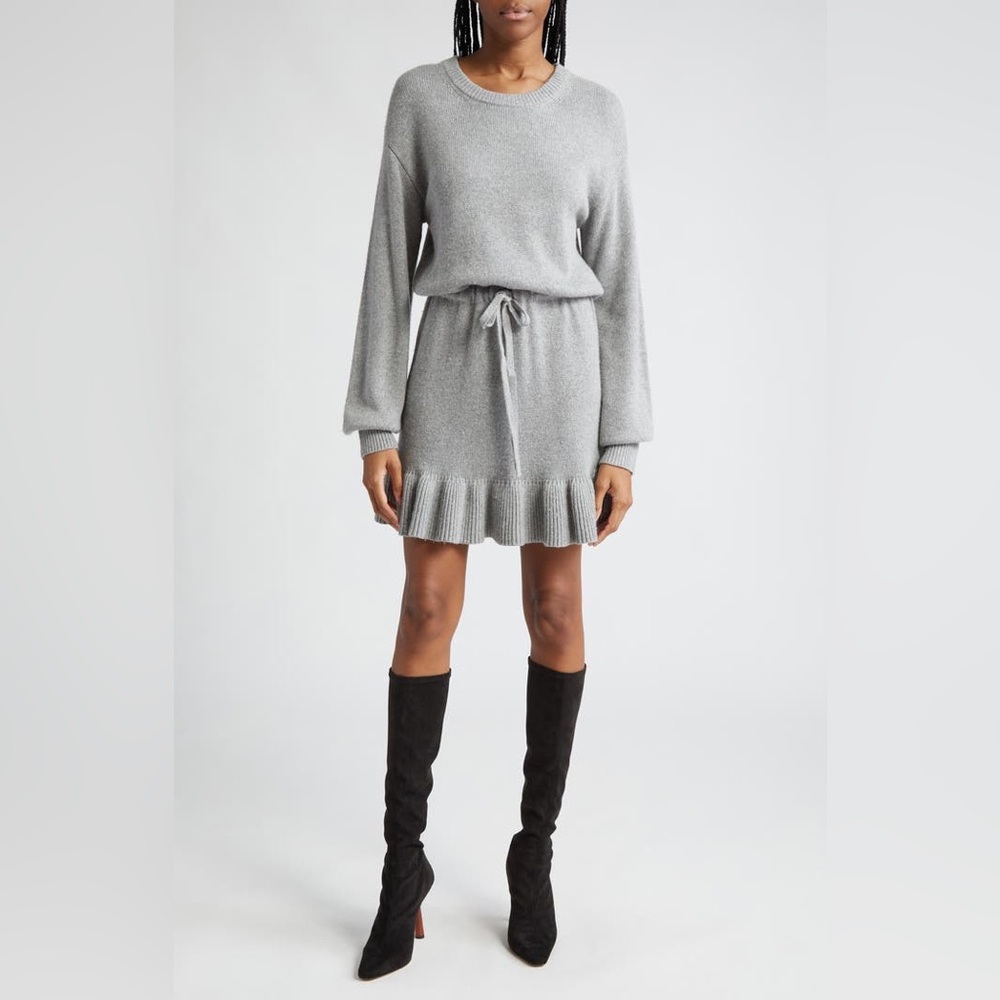 CINQ À SEPT Kiana grey knit sweater mini dress with tie size Medium